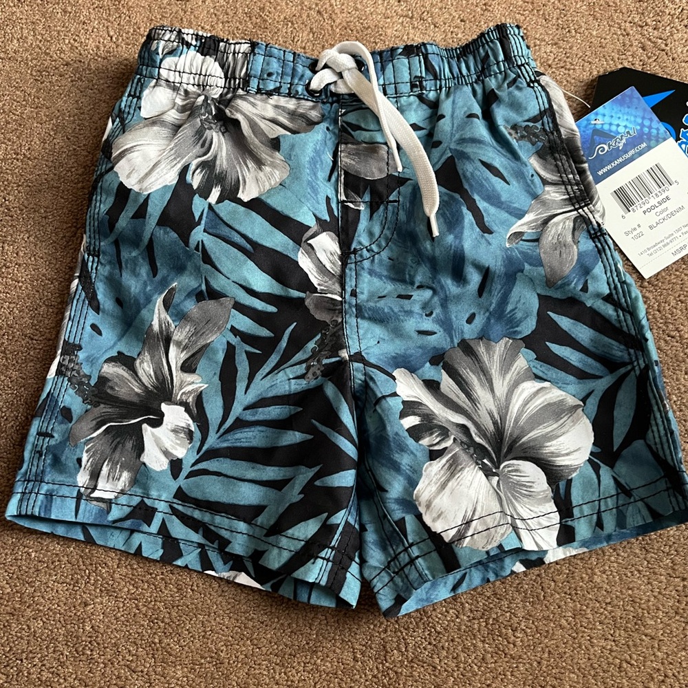 Kanu Surf Blue Floral boys swim trunks sz 4T